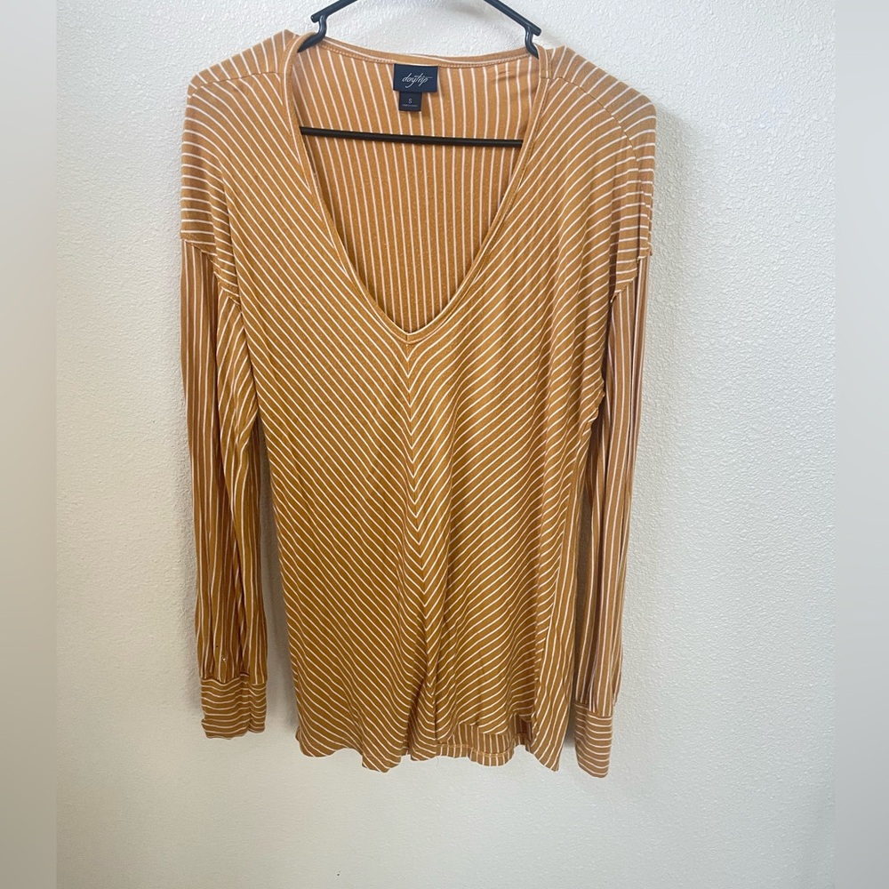 Daytrip Mustard Striped V-Neck Long Sleeve Top